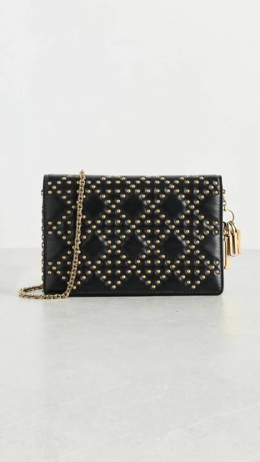 Christian Dior Vintage Studded Chain Wallet in Calfskin Leather for Women