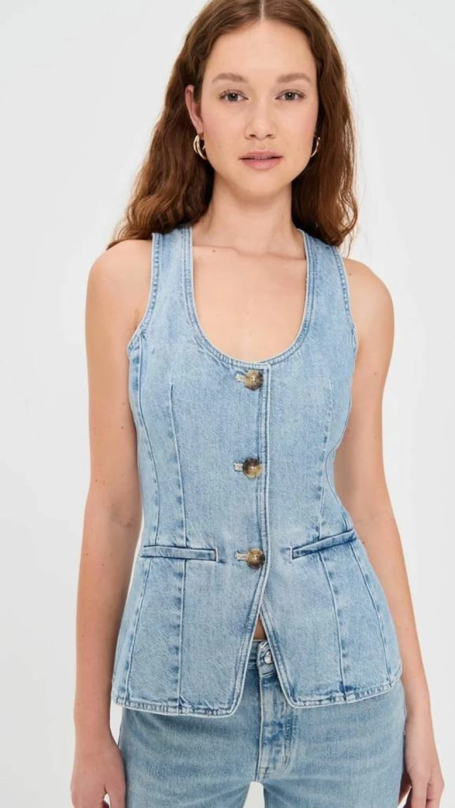 Madewell Women's Edmonson Wash Denim Vest Scoop Neck Casual Top