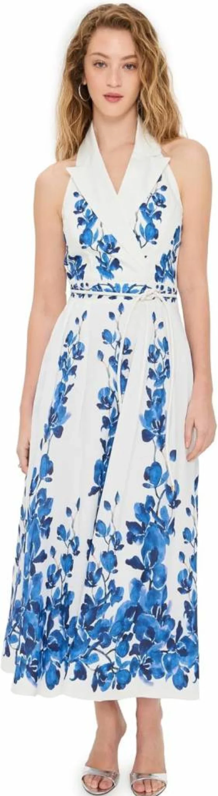 Rebecca Vallance Women's Orchid Blue Midi Dress - Floral Print Summer Dress