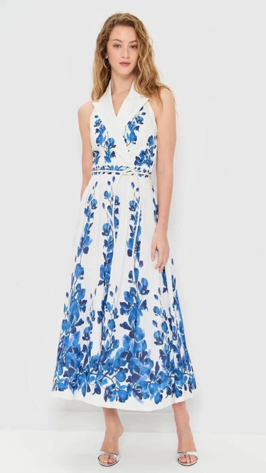 Rebecca Vallance Women's Orchid Blue Midi Dress - Floral Print Summer Dress