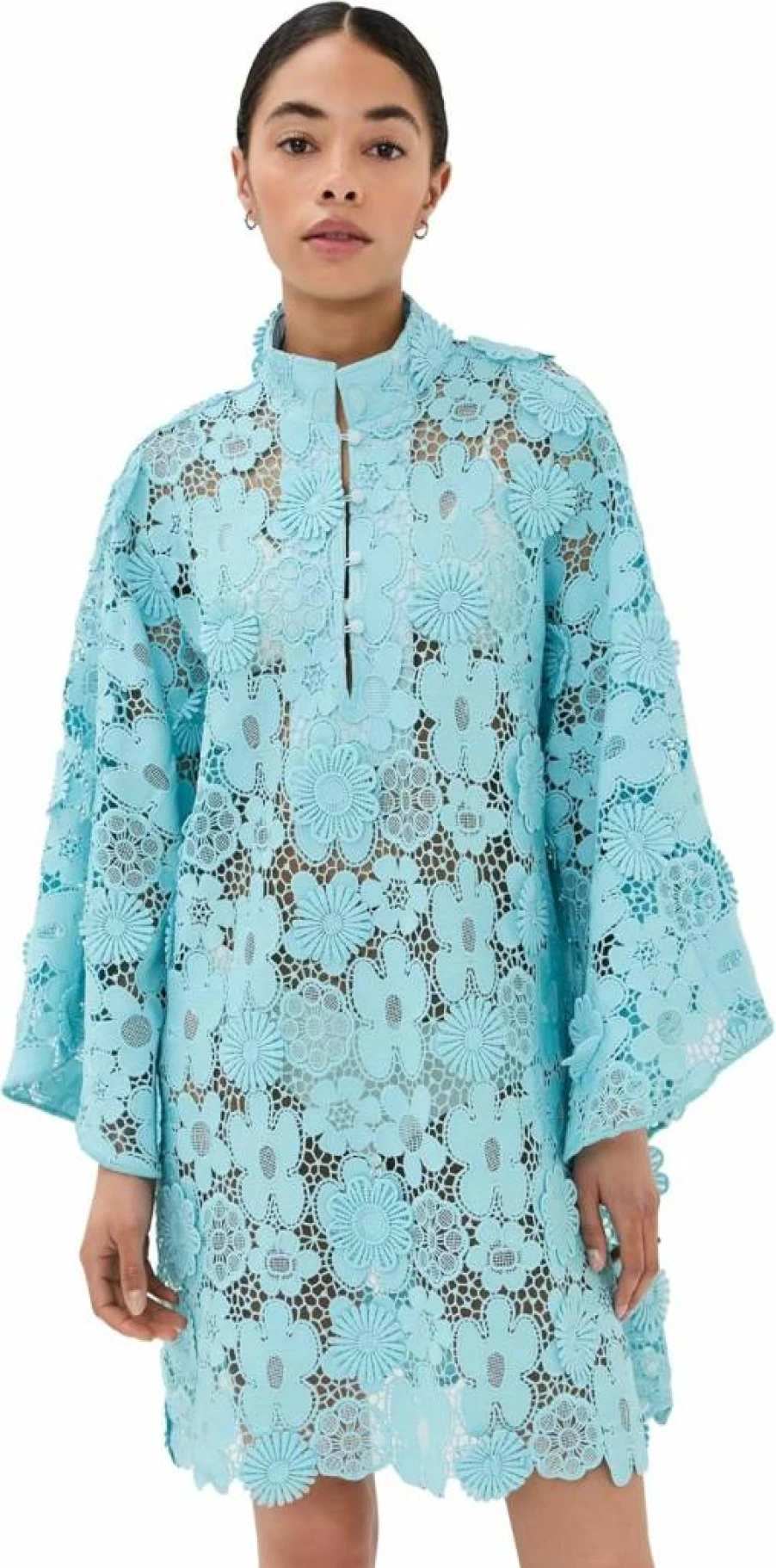 La Vie Style House Women's Floral Lace Caftan Dress Bohemian Mini Beach Cover-Up