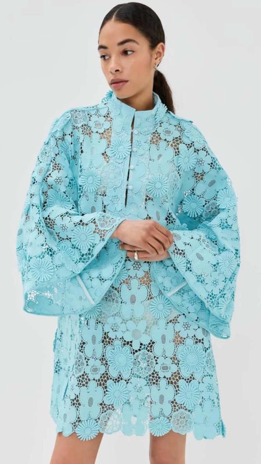 La Vie Style House Women's Floral Lace Caftan Dress Bohemian Mini Beach Cover-Up