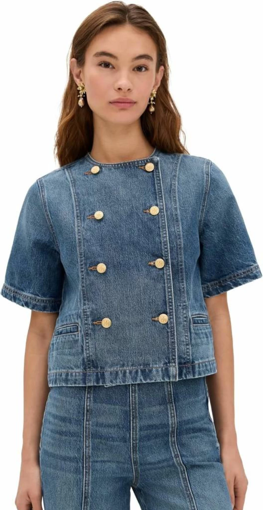 Ulla Johnson Women's The Serge Cropped Jacket - Short Sleeve Denim Boutique Style