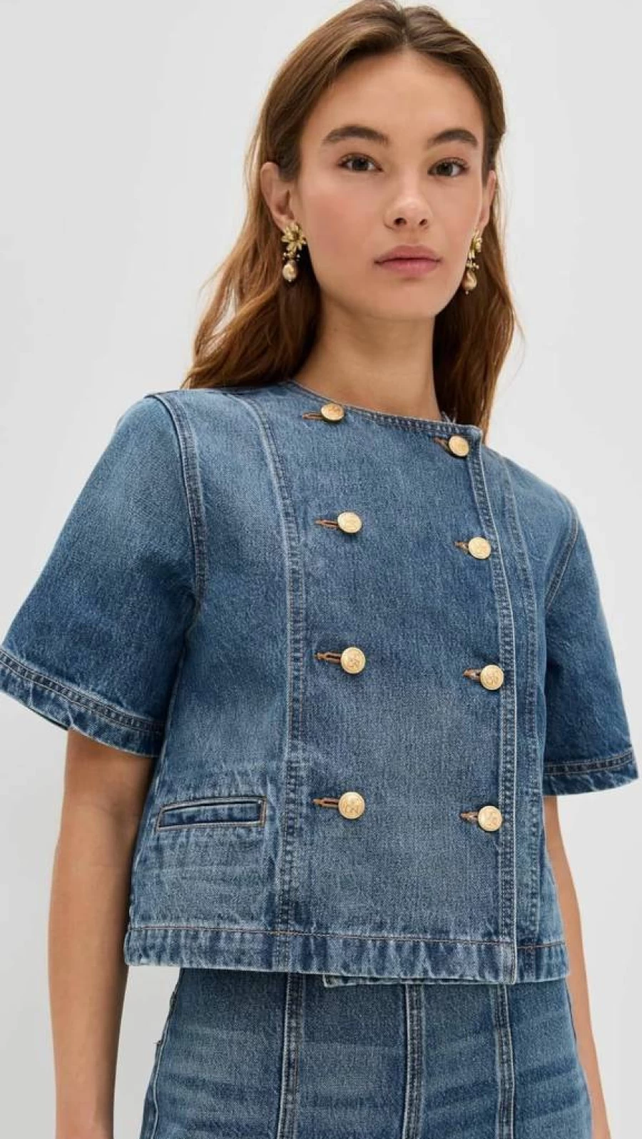 Ulla Johnson Women's The Serge Cropped Jacket - Short Sleeve Denim Boutique Style