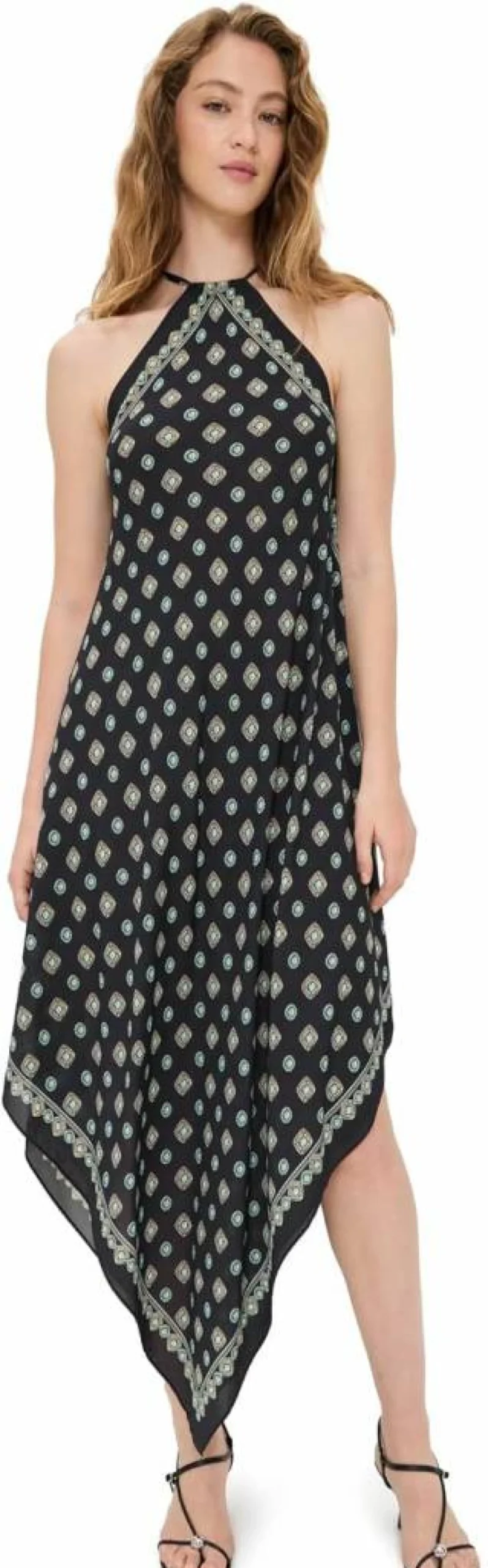 L'AGENCE Women's Elise Southwestern Print Halter Neck Midi Dress - Bohemian Summer Beach Dress