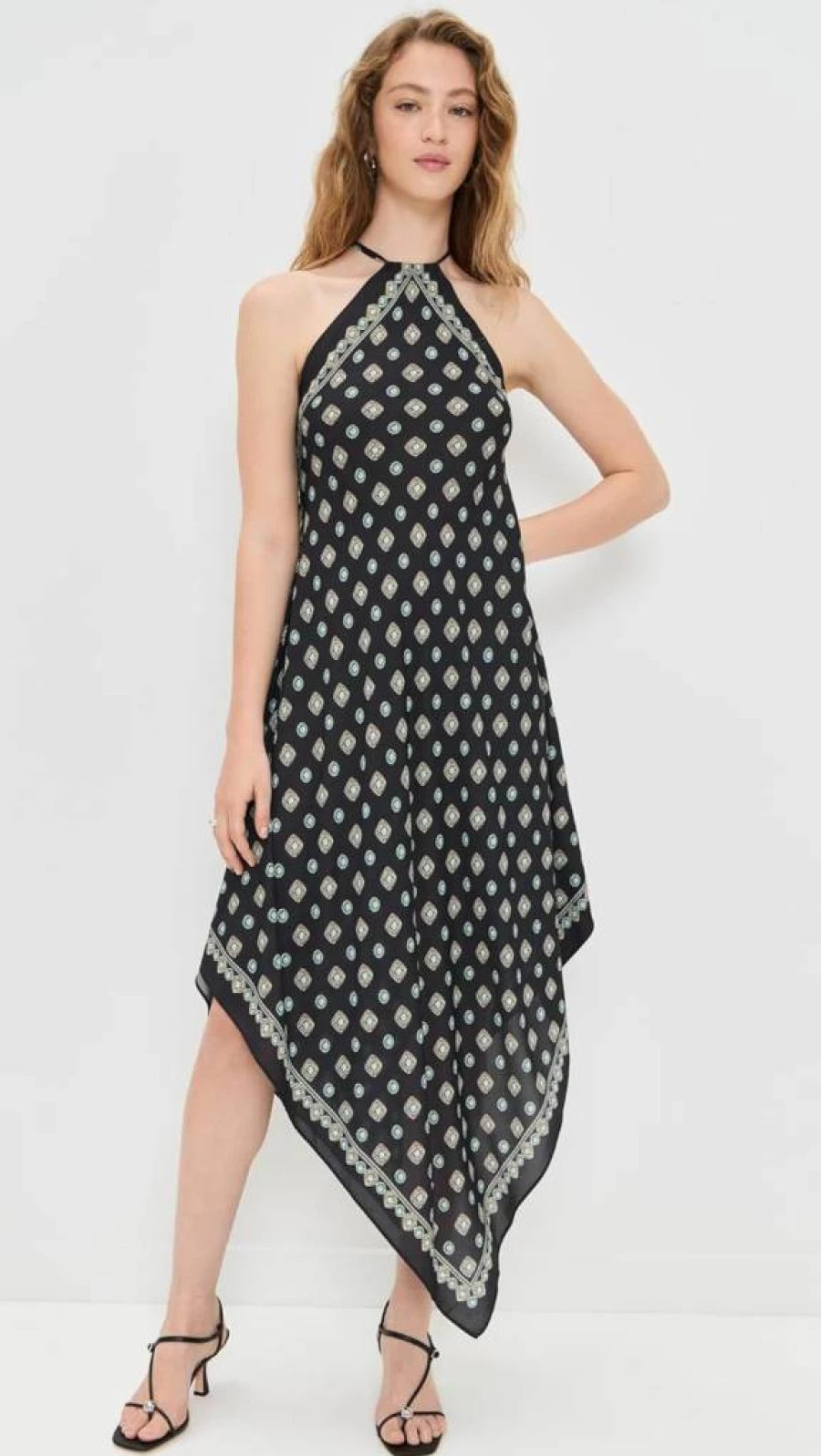L'AGENCE Women's Elise Southwestern Print Halter Neck Midi Dress - Bohemian Summer Beach Dress