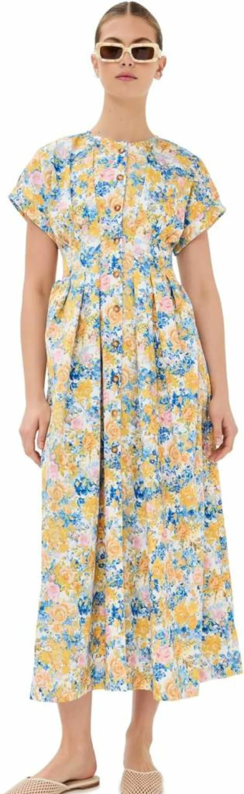 Kika Vargas Women's Dena Dress - Elegant Floral Printed Summer Dress with Ruffled Hem