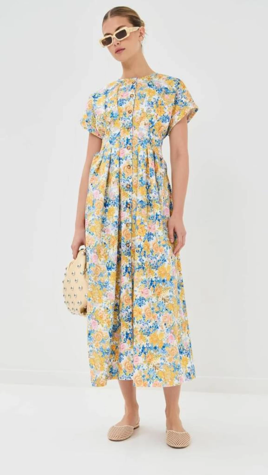 Kika Vargas Women's Dena Dress - Elegant Floral Printed Summer Dress with Ruffled Hem