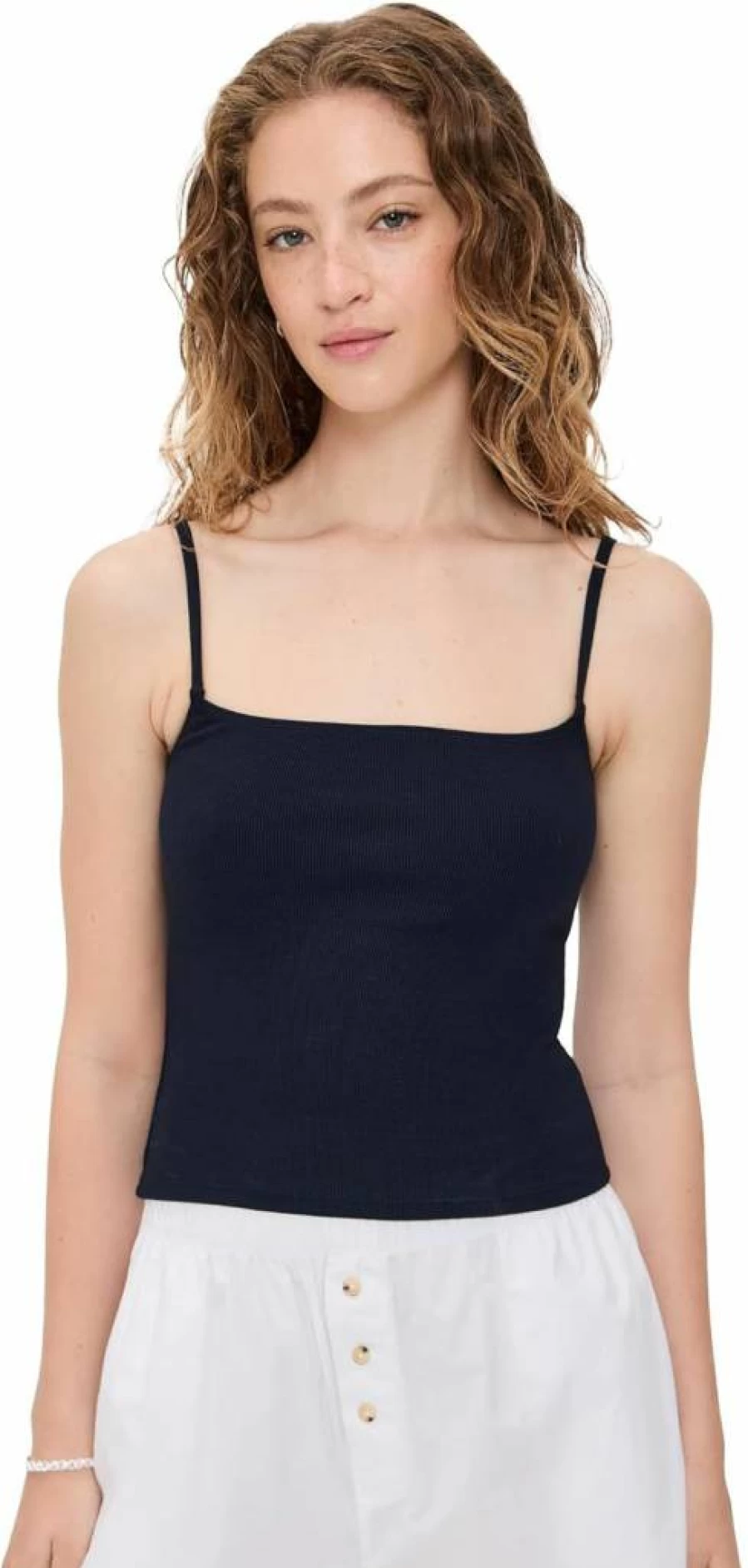 PerfectWhiteTee Women's Lucile Ribbed Slim Fit Tank Top - Soft Stretch Camisole for Women