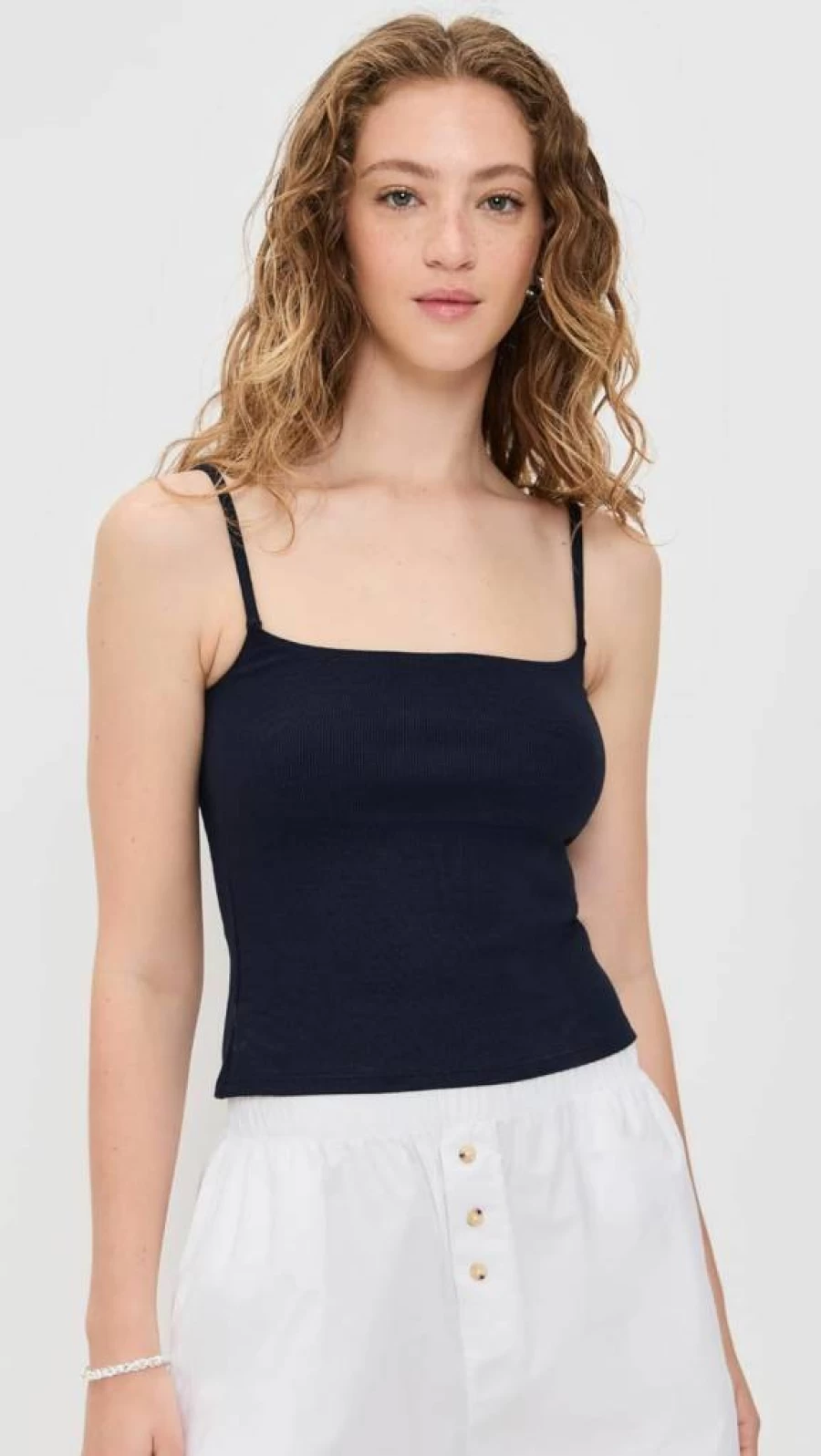 PerfectWhiteTee Women's Lucile Ribbed Slim Fit Tank Top - Soft Stretch Camisole for Women
