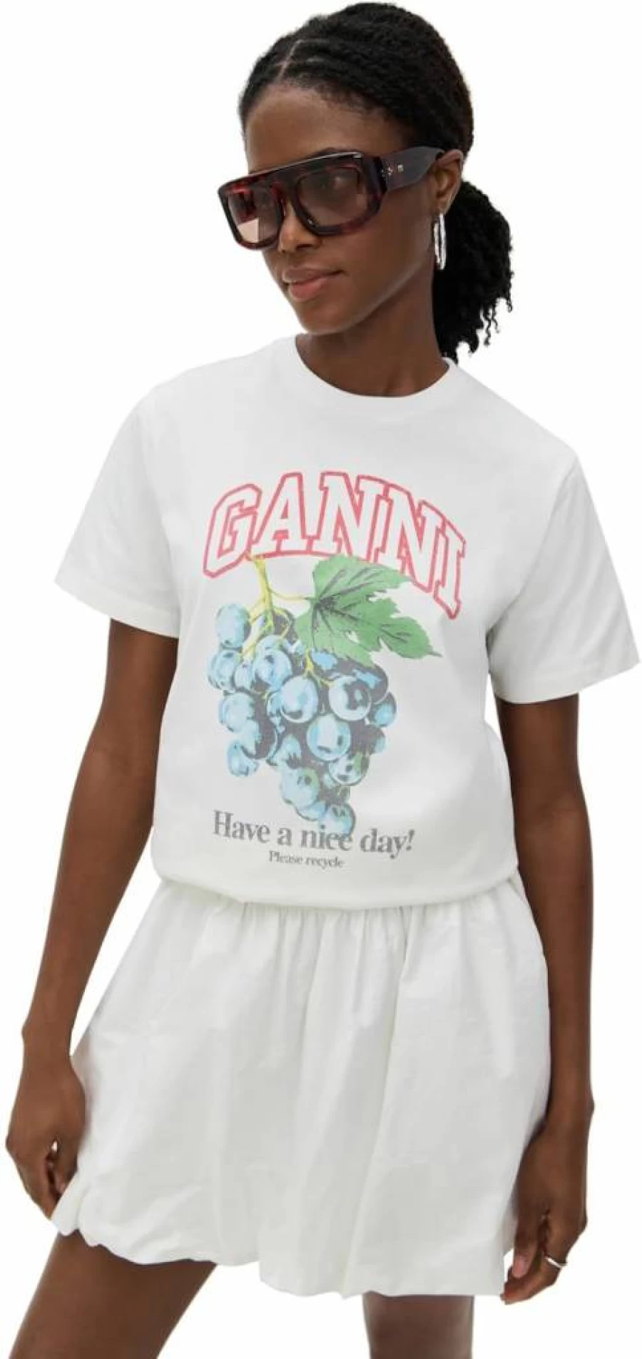 Ganni Women's Relaxed Fit Basic Jersey T-Shirt with Grapes Print