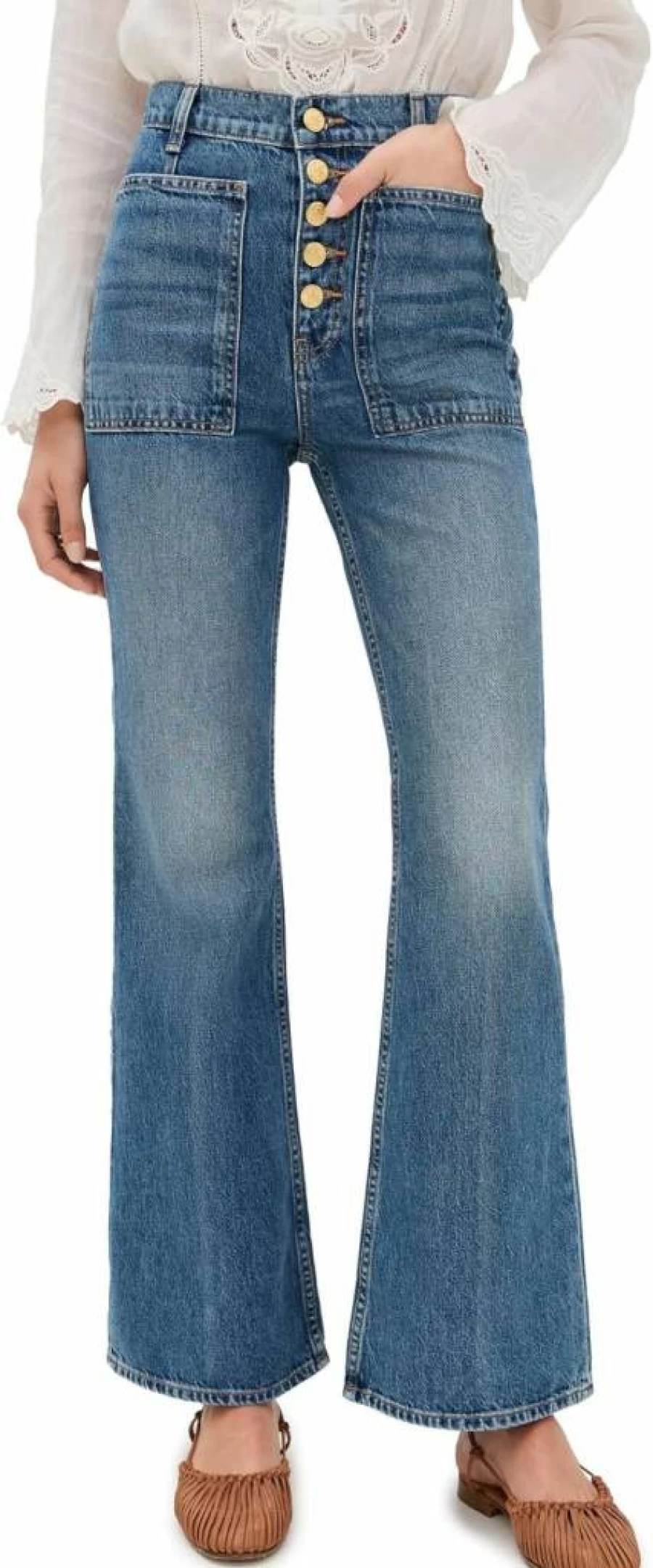 Ulla Johnson Women's The Lou Button-Up High-Rise Distressed Jeans