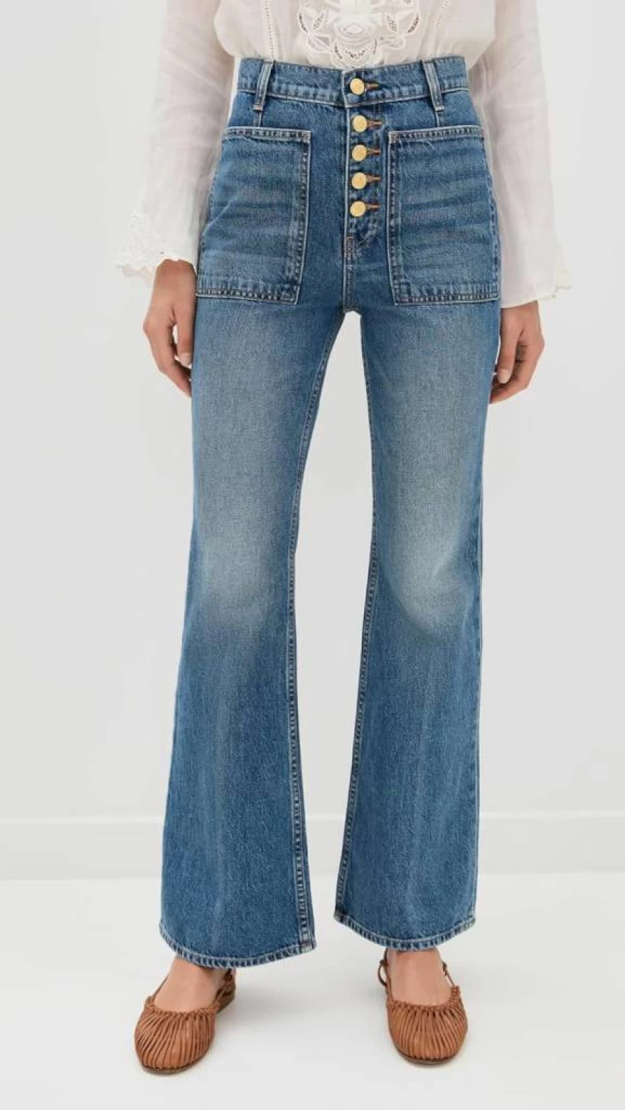 Ulla Johnson Women's The Lou Button-Up High-Rise Distressed Jeans