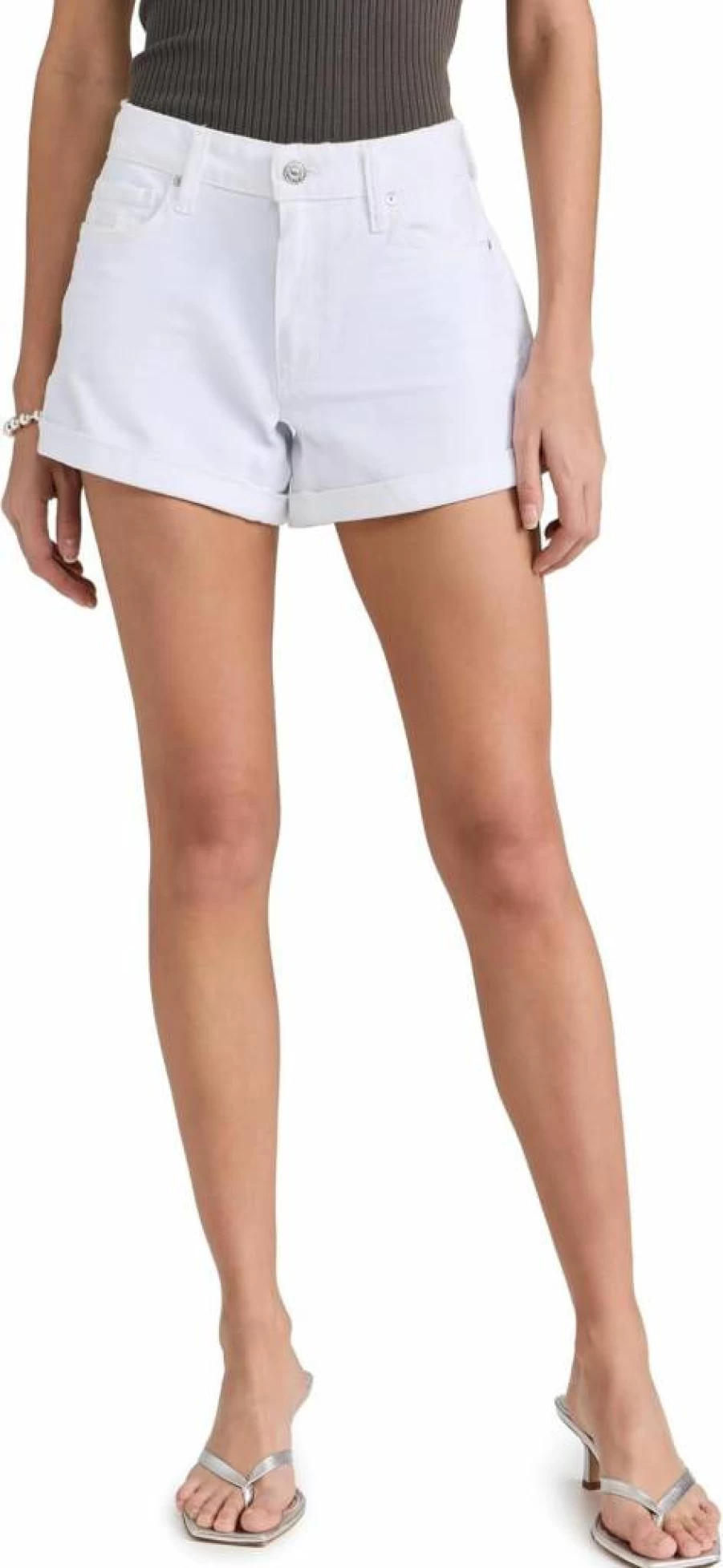 PAIGE Women's Dylan High-Rise Denim Shorts - Classic Fit Distressed Washed Blue Jeans Shorts