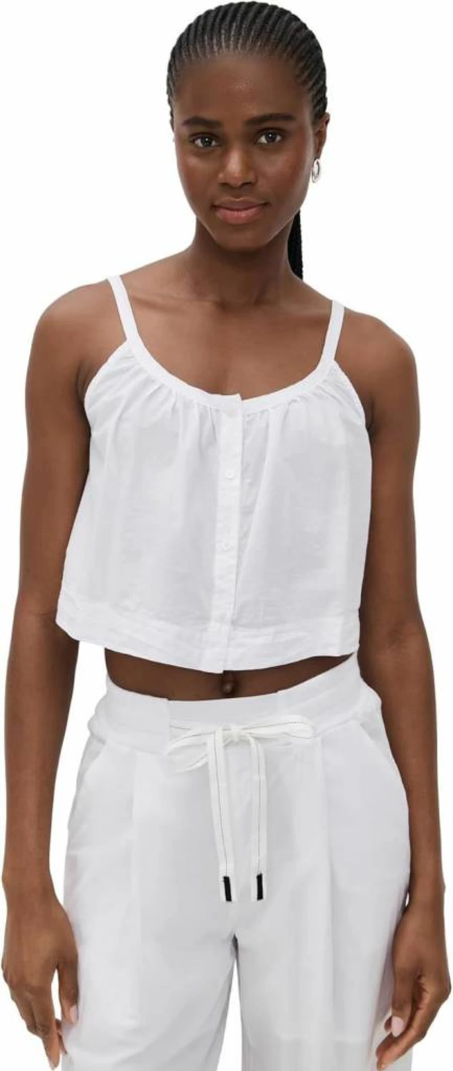 Stateside Women's Cropped Voile Button-Down Cami Top