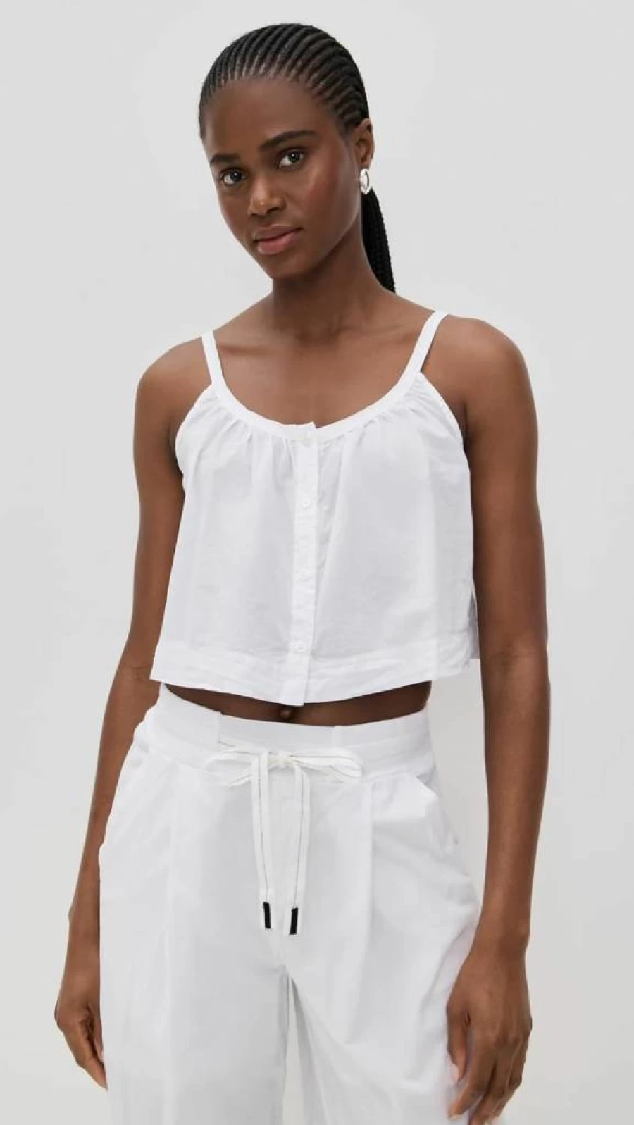 Stateside Women's Cropped Voile Button-Down Cami Top