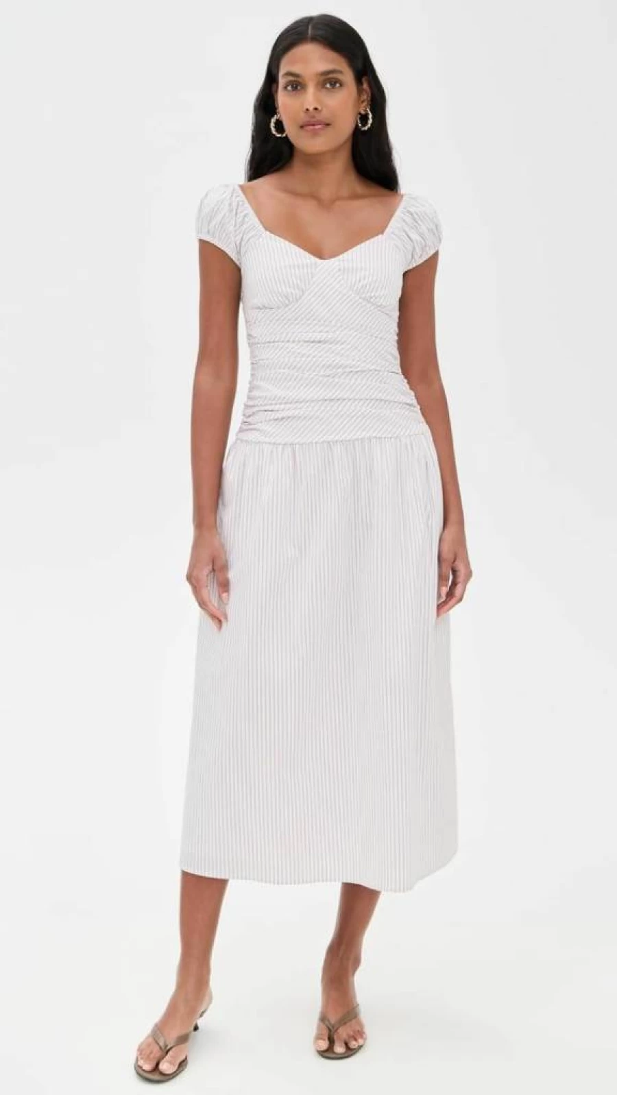 WAYF Women's Ruched Waist Midi Dress - Flattering Stretch Fit Casual & Party Summer Dress