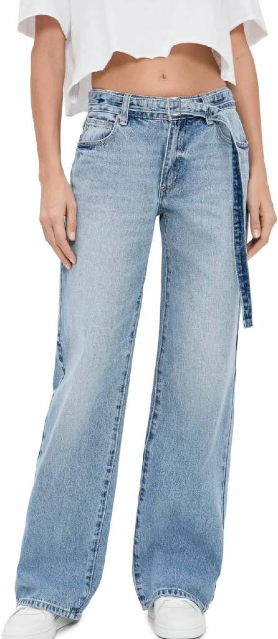 ABRAND Women's High-Waisted Baggy Jeans with Belt - 90s Vintage Liv Denim Pants