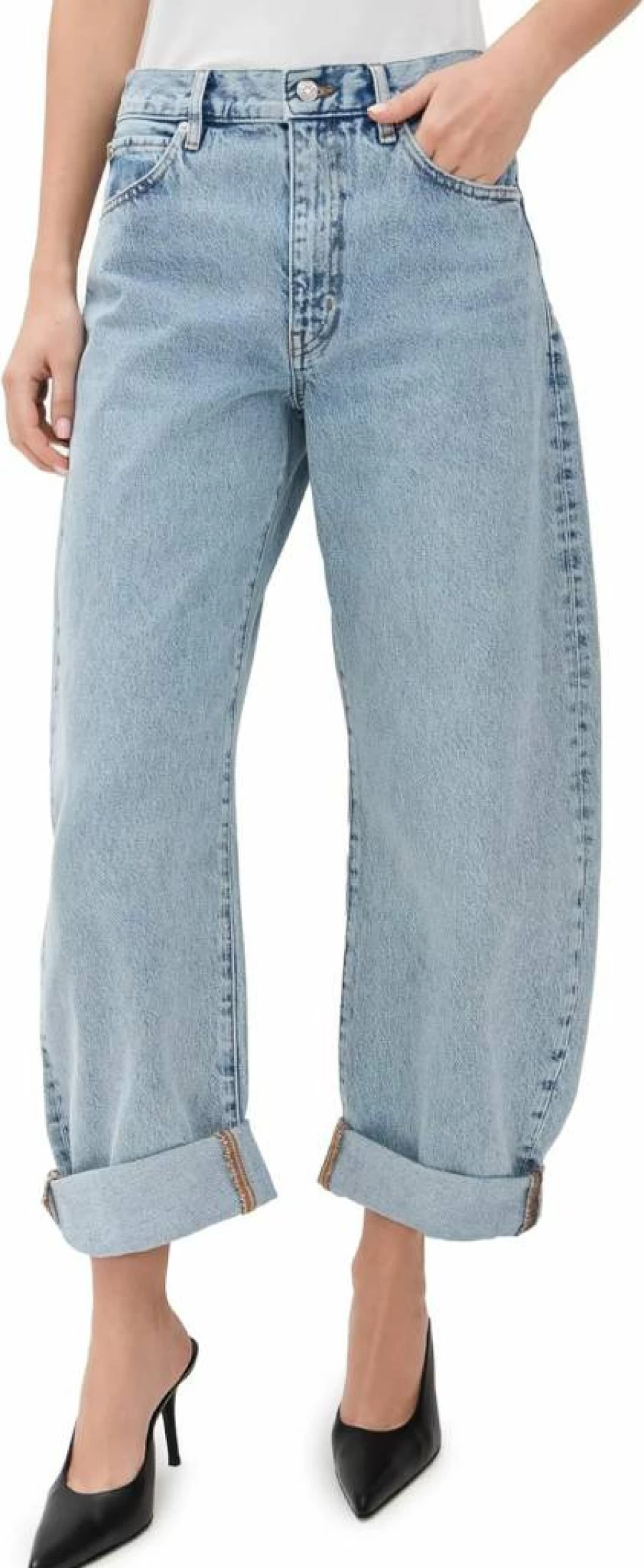 FRAME Women's The Bubble Jeans - High-Waisted Distressed Denim with Stretch