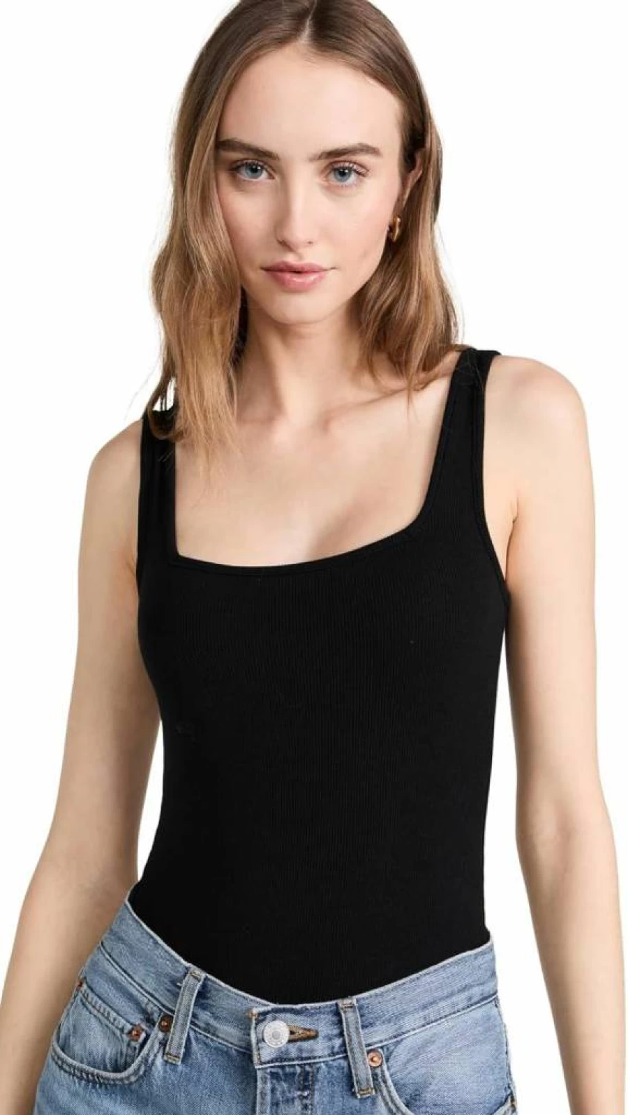 Ambitionist Women's Ribbed Square Neck Bodysuit - Stretchy Thong Tank Top for Women