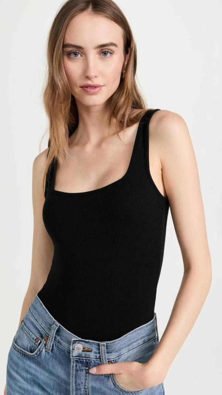 Ambitionist Women's Ribbed Square Neck Bodysuit - Stretchy Thong Tank Top for Women