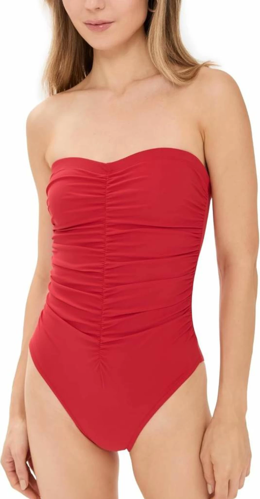 Karla Colletto Women's Bandeau One Piece Swimsuit with Shelf Bra - Seamless Tummy Control Swimwear