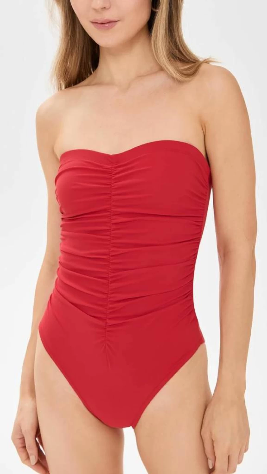 Karla Colletto Women's Bandeau One Piece Swimsuit with Shelf Bra - Seamless Tummy Control Swimwear
