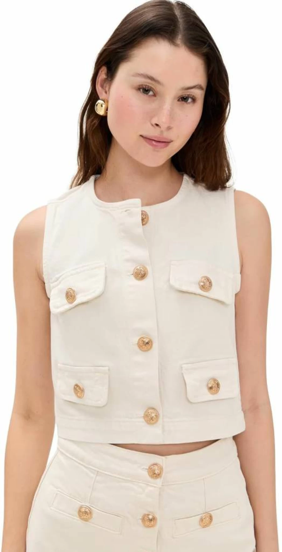 BLANKNYC Women's Gold Button Denim Vest - Stylish Distressed Jean Jacket for Women