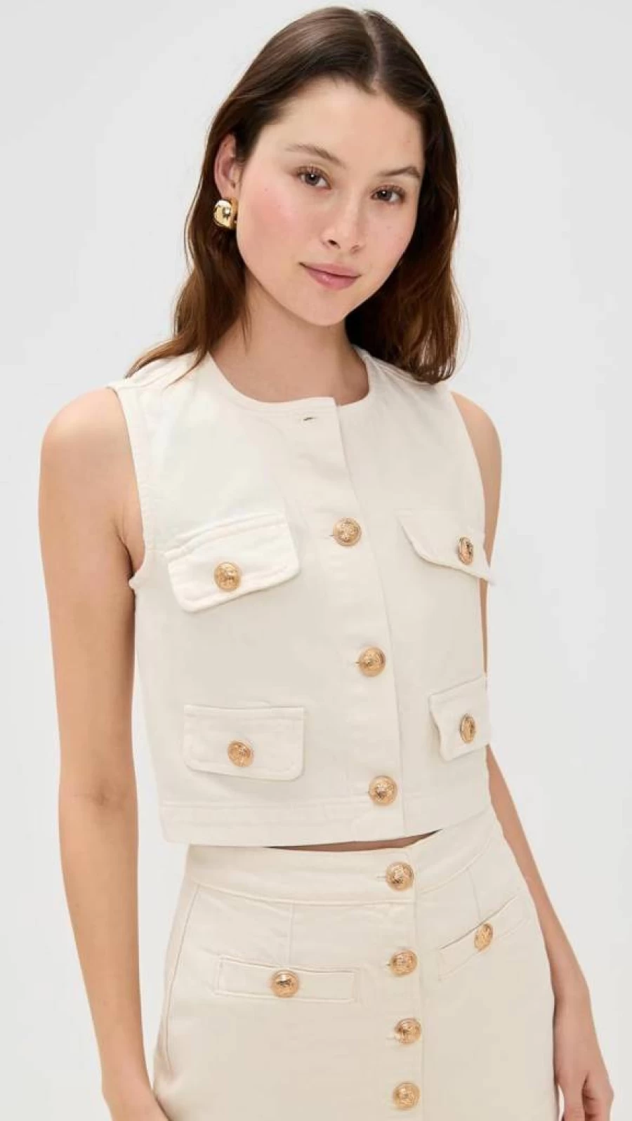 BLANKNYC Women's Gold Button Denim Vest - Stylish Distressed Jean Jacket for Women