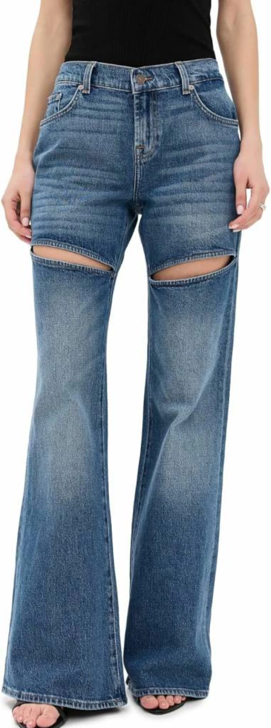 7 For All Mankind Women's Spencer High-Rise Flare Jeans - Vintage Blue Stretch Denim Pants