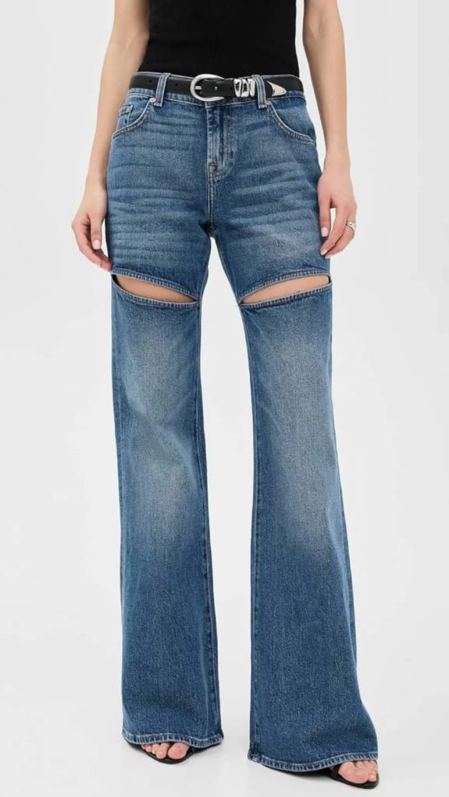 7 For All Mankind Women's Spencer High-Rise Flare Jeans - Vintage Blue Stretch Denim Pants
