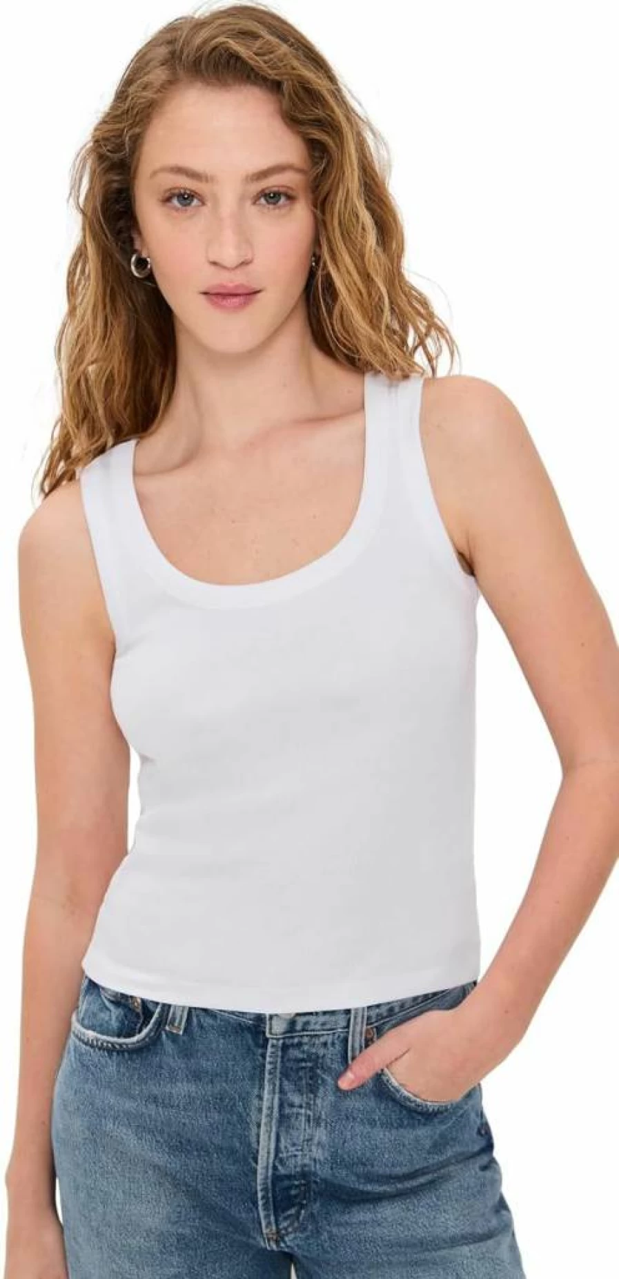 Madewell Women's Brightside Scoop Neck Tank Top - Soft Cotton Casual Stretch Slim Fit Cami
