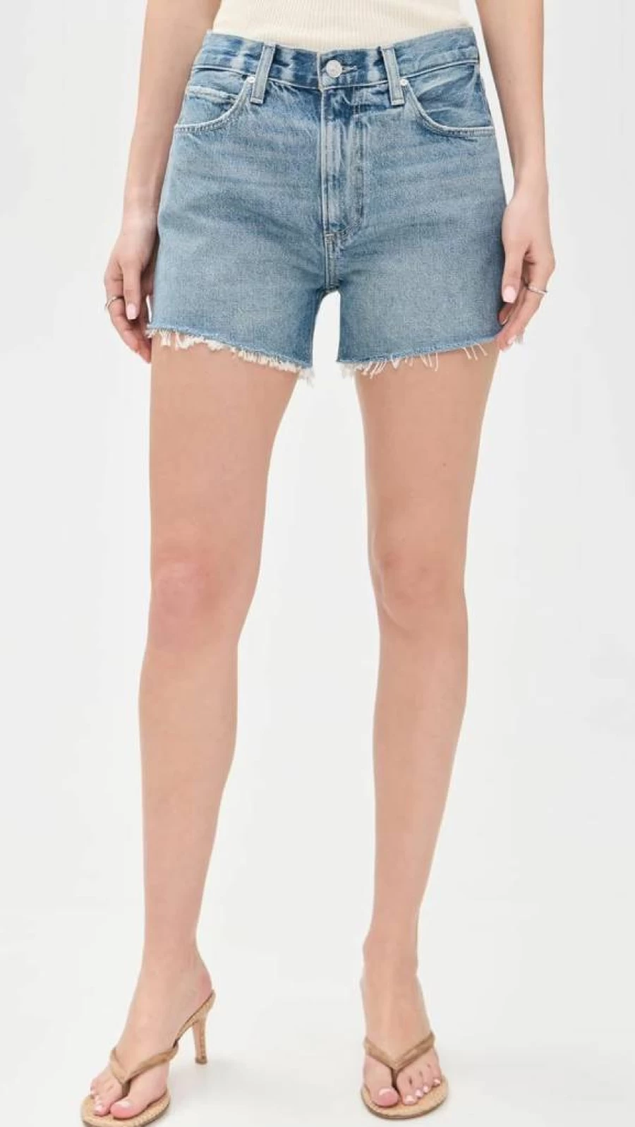 PAIGE Women's Archie High-Rise Denim Shorts - Classic Fit Distressed Blue Jeans Shorts for Women