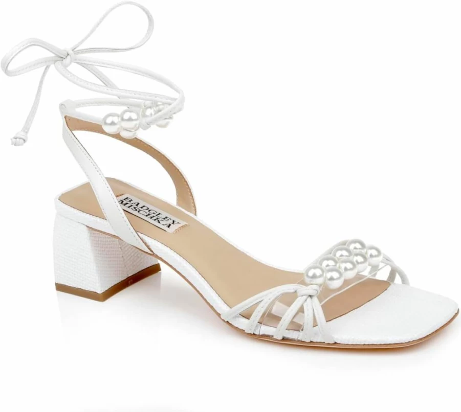 Badgley Mischka Deja Women's Low Block Heel Sandals with Ankle Tie Detail