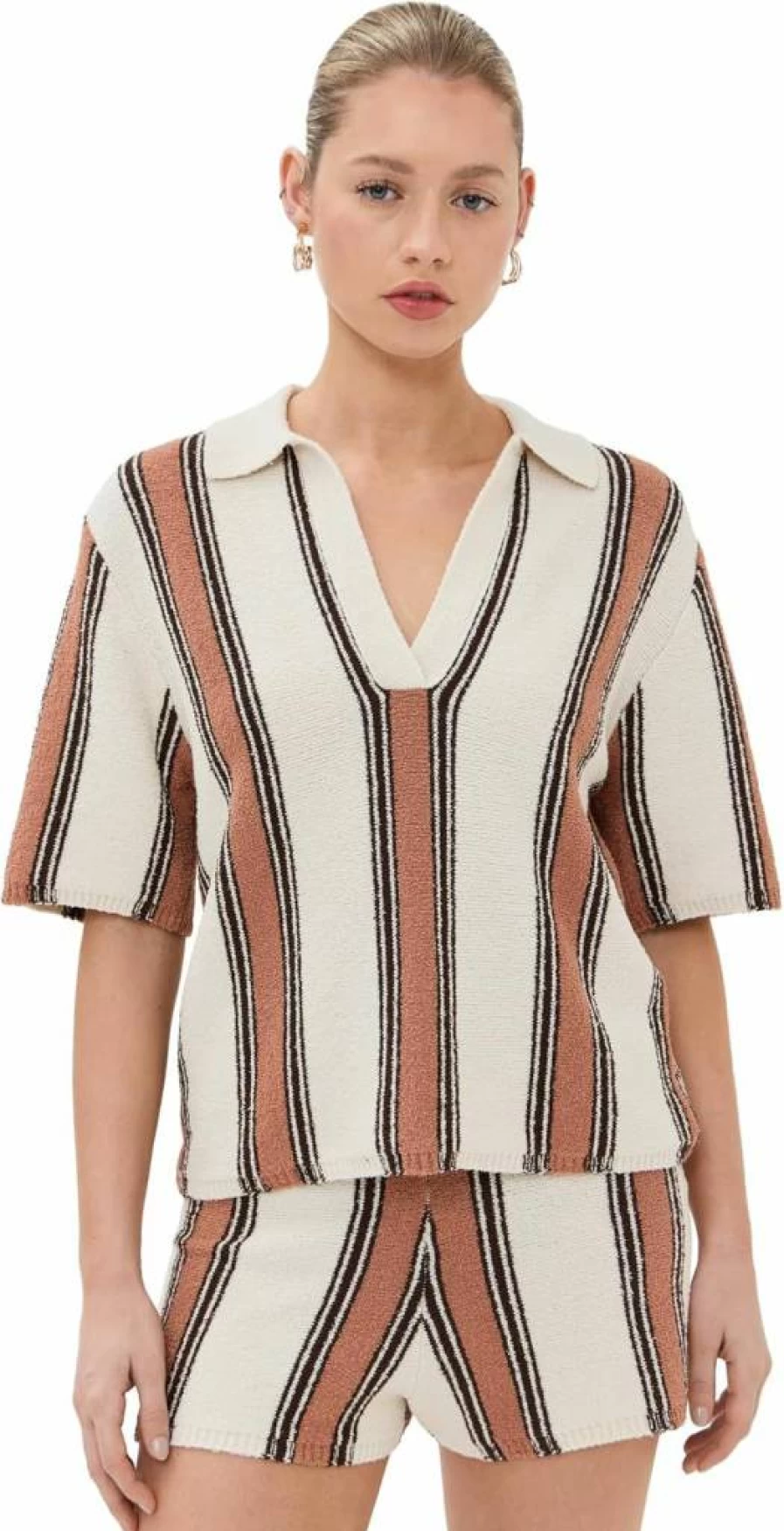 LE BOP Women's Striped Polo Shirt - Classic Casual Knit Top for Women