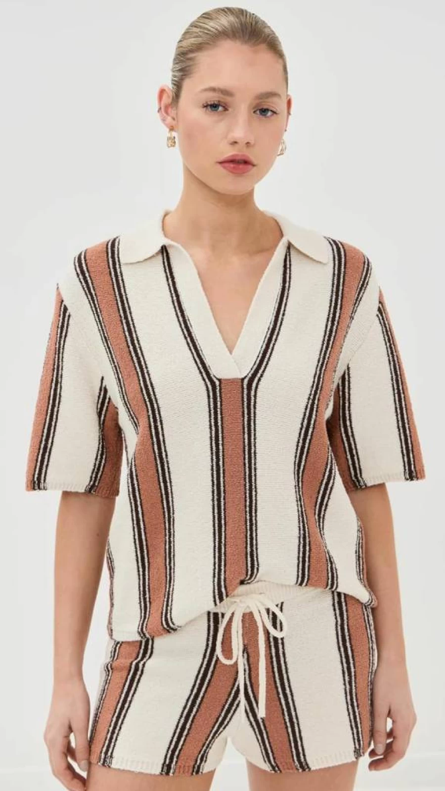 LE BOP Women's Striped Polo Shirt - Classic Casual Knit Top for Women