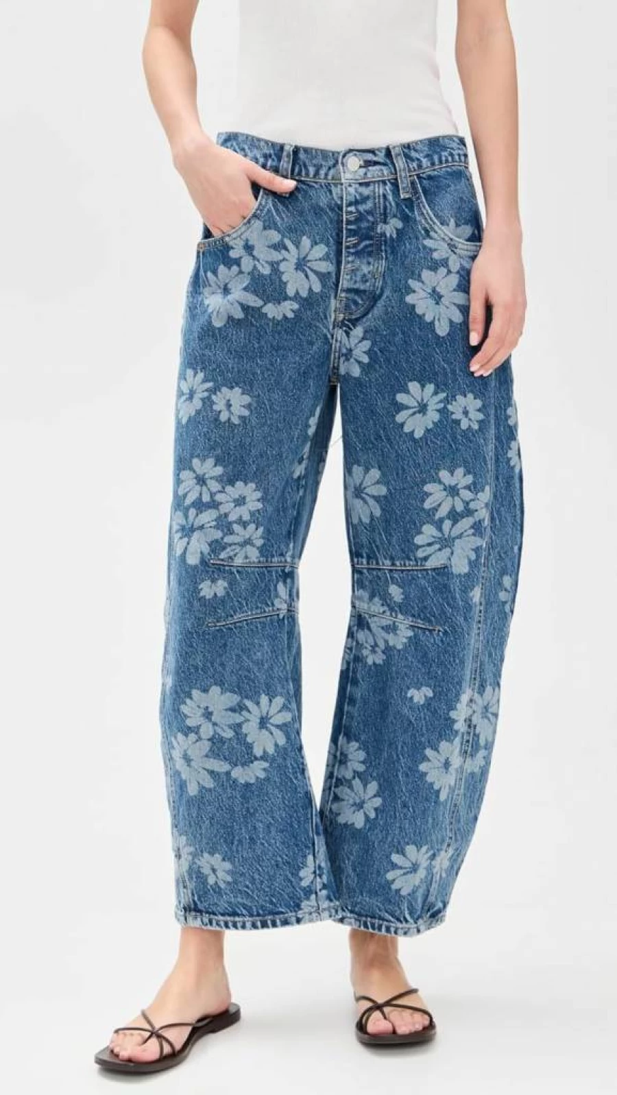 Free Women's Good Luck Printed Barrel Jeans by Free People - Boho Vintage High Waisted Flare Pants