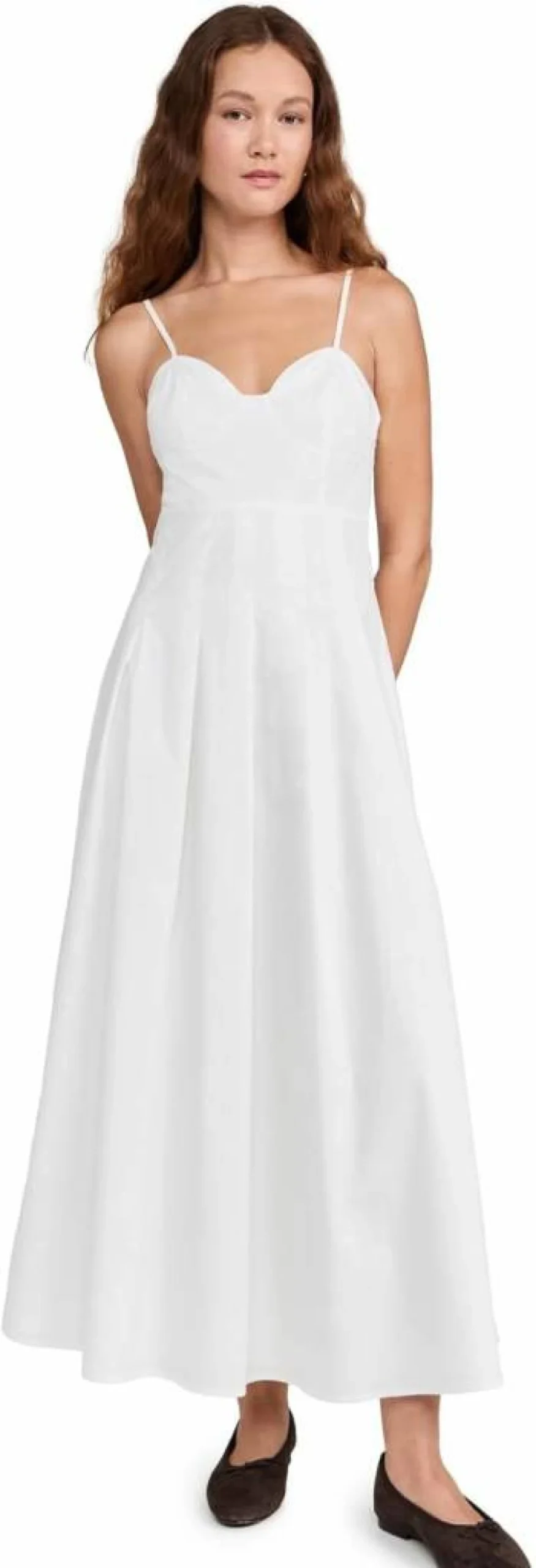 Line & Dot Women's Lace Midi Dress - Elegant Floral Embroidery A-Line Summer Dress