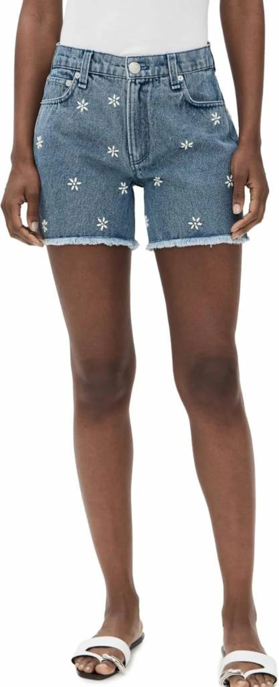 Rag & Bone Women's Aspen Embellished Denim Shorts | Distressed Designer Shorts with Embellishments