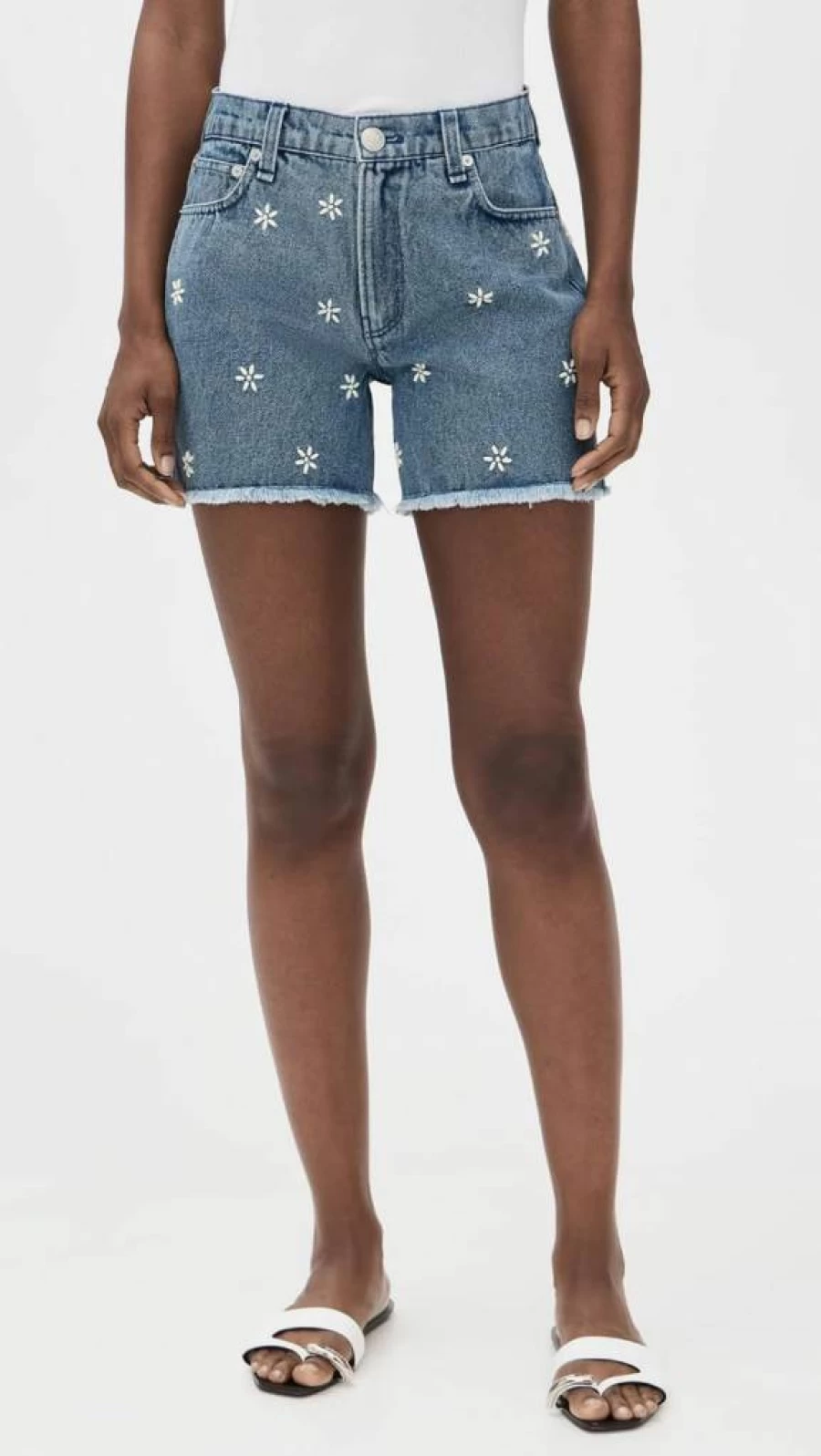 Rag & Bone Women's Aspen Embellished Denim Shorts | Distressed Designer Shorts with Embellishments