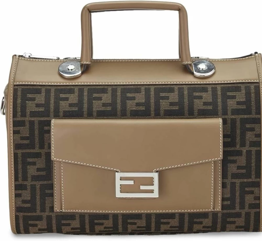Fendi Pre-Owned Beige Zucca Monogram Soft Trunk Boston Bag Women's Luxury Handbag