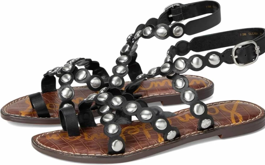 Sam Edelman Women's Gloria Flat Sandal – Comfortable Summer Leather Slides with Adjustable Straps