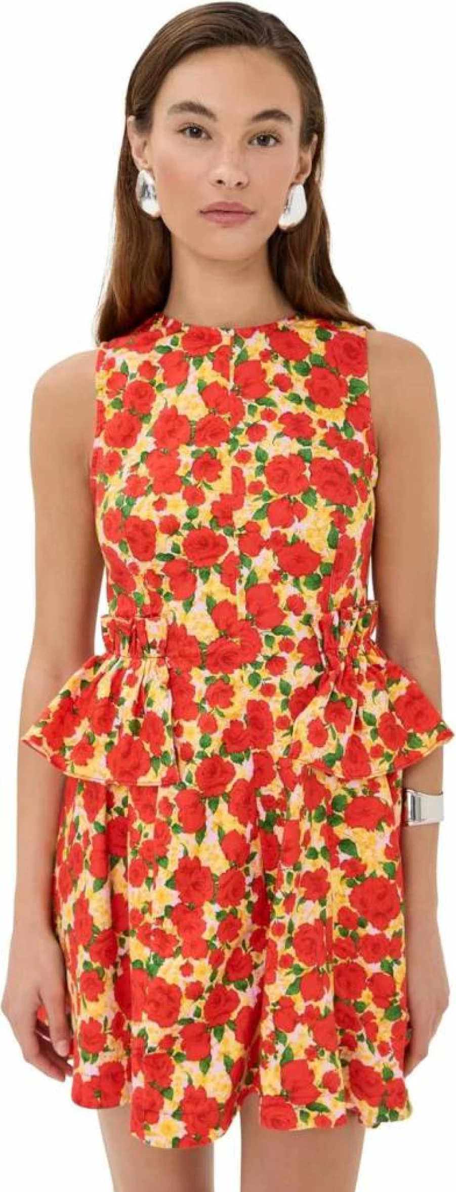 Kika Vargas Women's Gabriela Cotton Dress in Red Rose - Floral Printed Summer Dress
