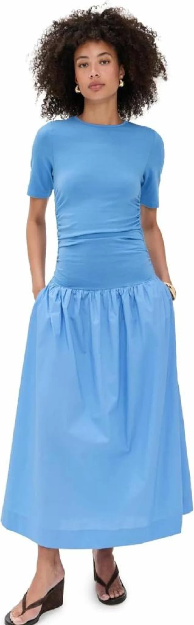 Never Fully Dressed Women's Cornflower Blue Grace Midi Dress - Floral Print Wrap Dress for Summer