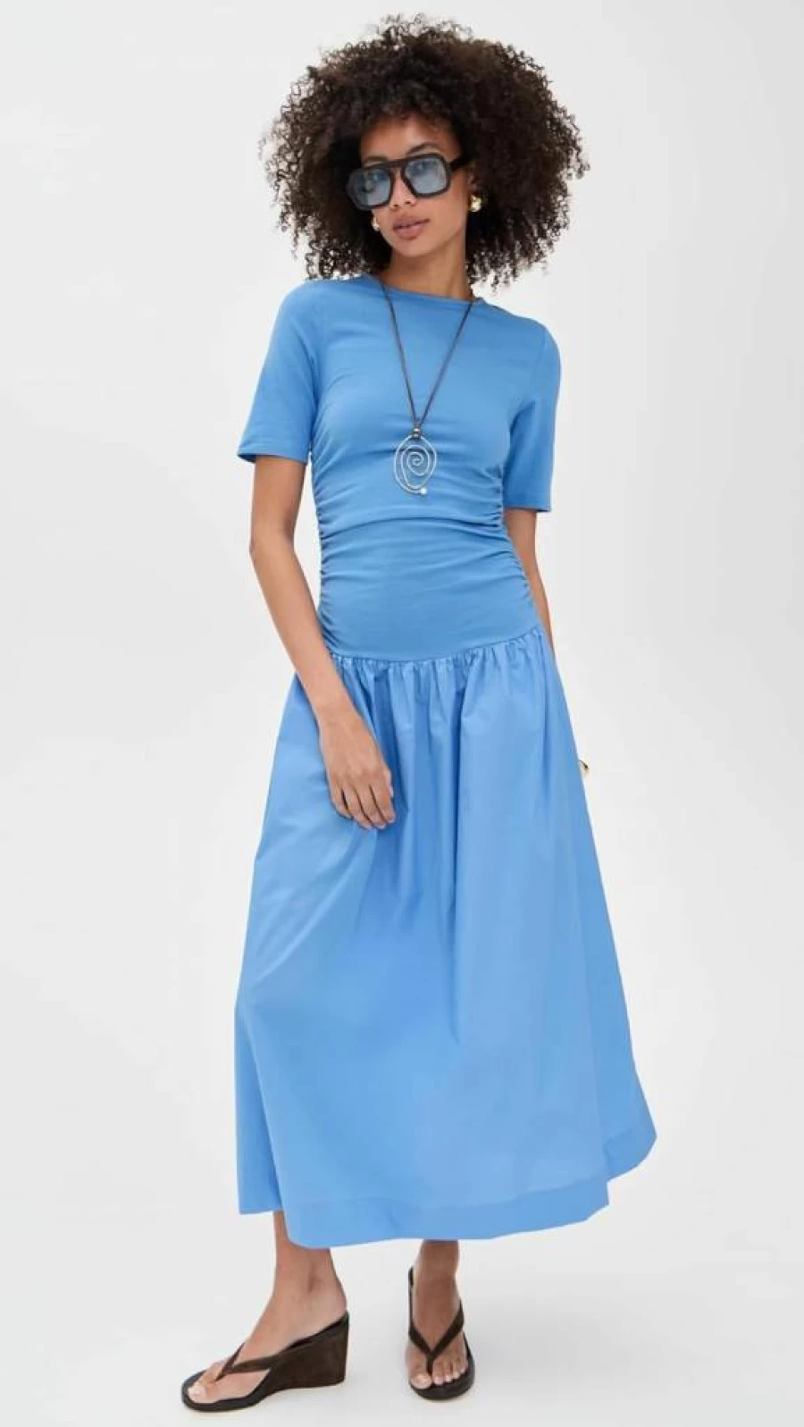 Never Fully Dressed Women's Cornflower Blue Grace Midi Dress - Floral Print Wrap Dress for Summer