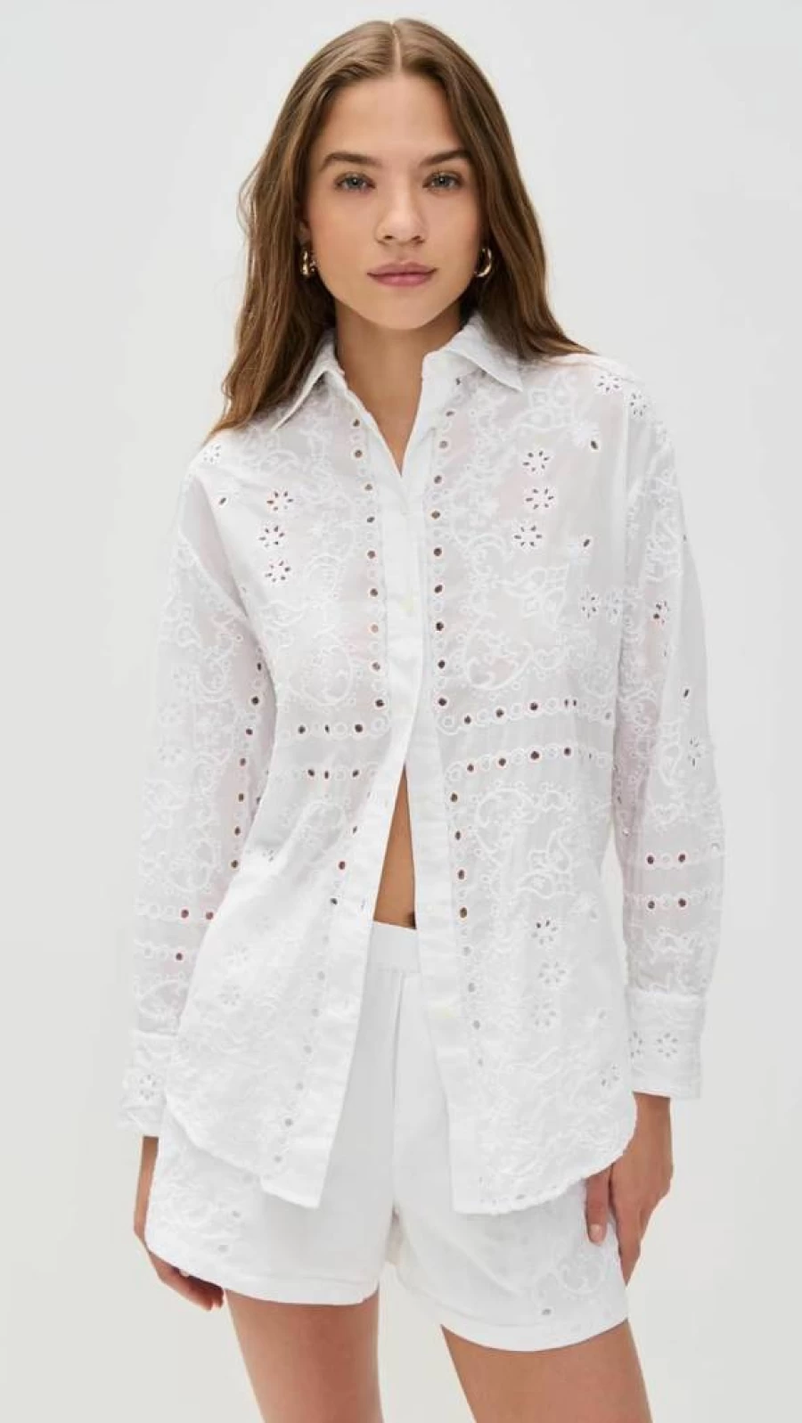 Madewell Women's Embroidered Oversized Button-Down Shirt - Casual Boho Chic Long Sleeve Blouse for Women
