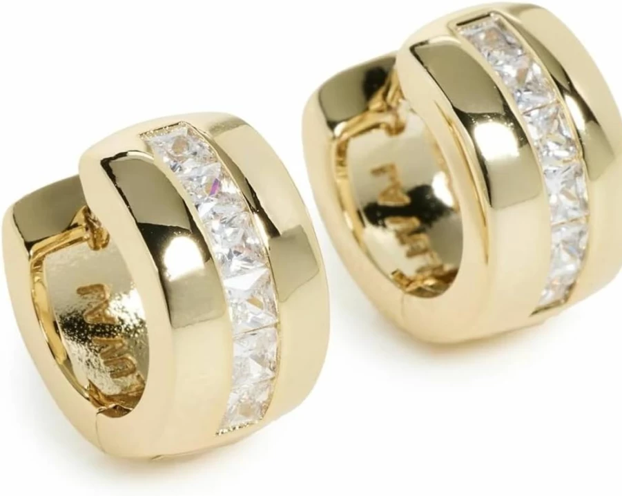 LUV AJ Women's Pave Stripe Monaco Huggie Hoop Earrings