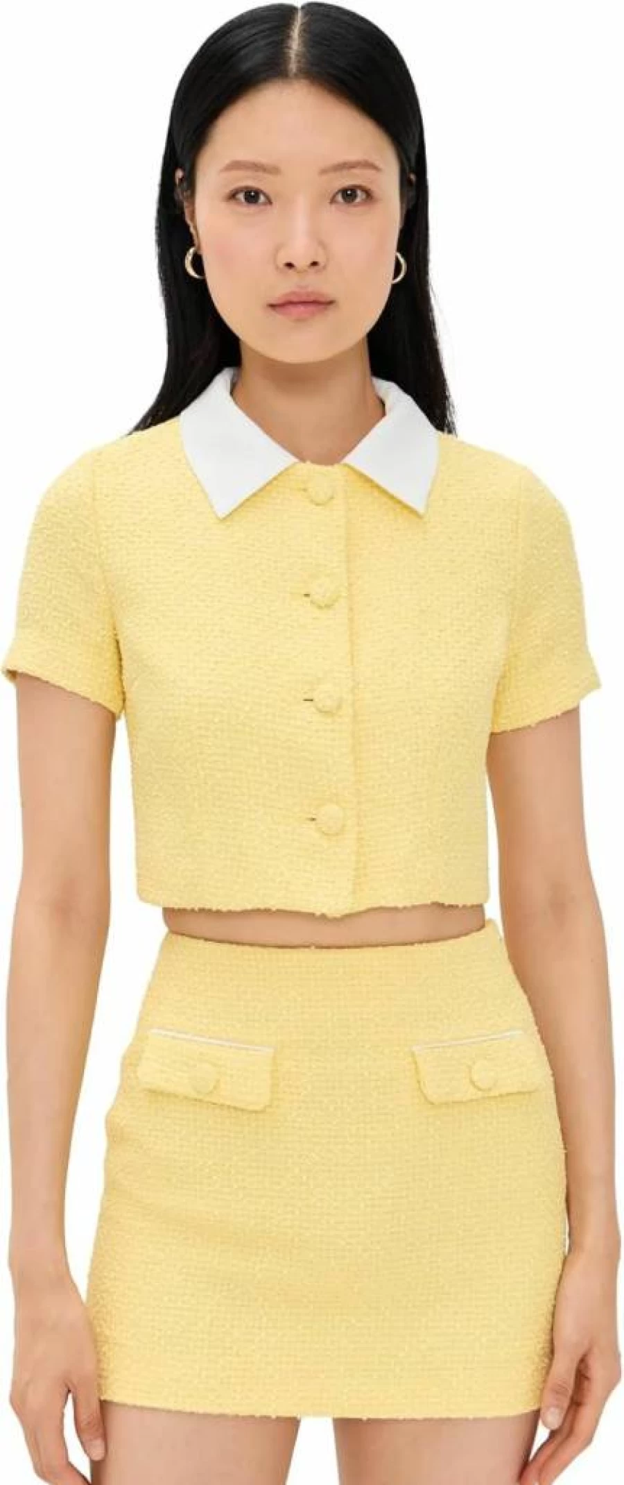 Endless Rose Women's Cropped Tweed Top with Collar - Stylish Collared Blouse for Women