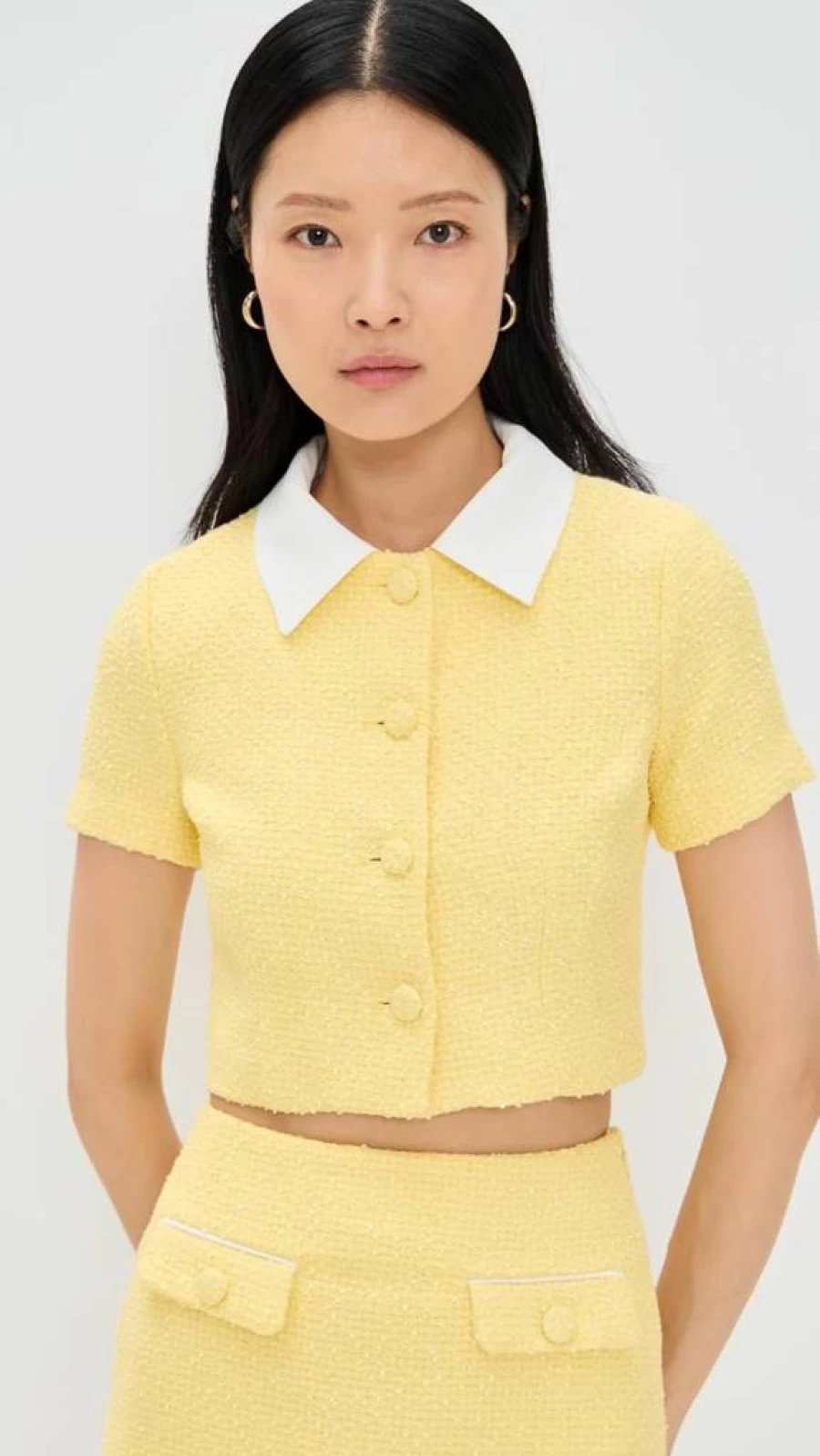 Endless Rose Women's Cropped Tweed Top with Collar - Stylish Collared Blouse for Women