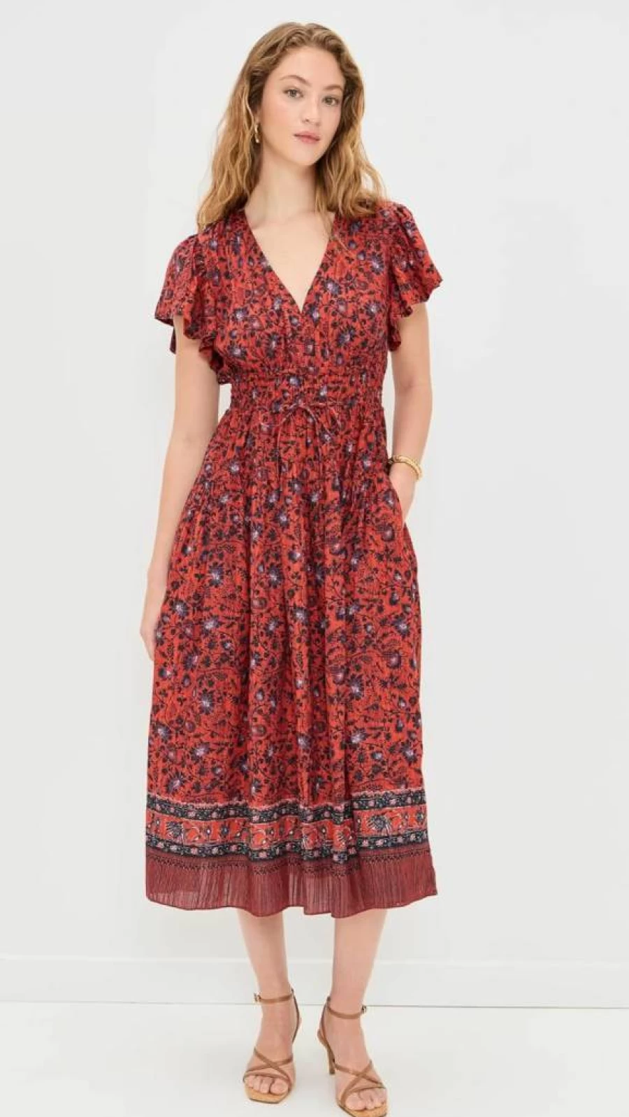 Ulla Johnson Women's Lyria Dress - Floral Printed Bohemian Maxi Dress with Long Sleeves